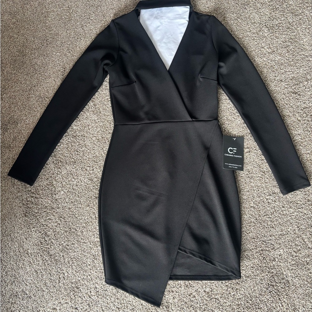 Chic Black Long Sleeve Wrap Dress